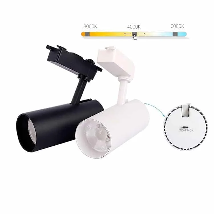 Lampu sorot rel dengan pemilih tona putih 3CCT