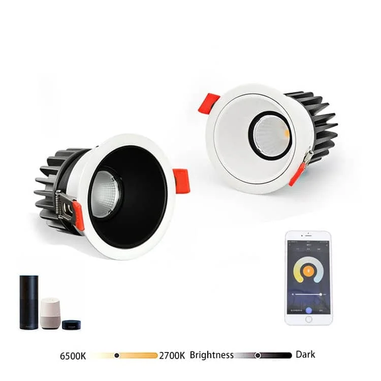 Downlight pintar Zigbee boleh dihalakan, berbingkai atau tanpa bingkai