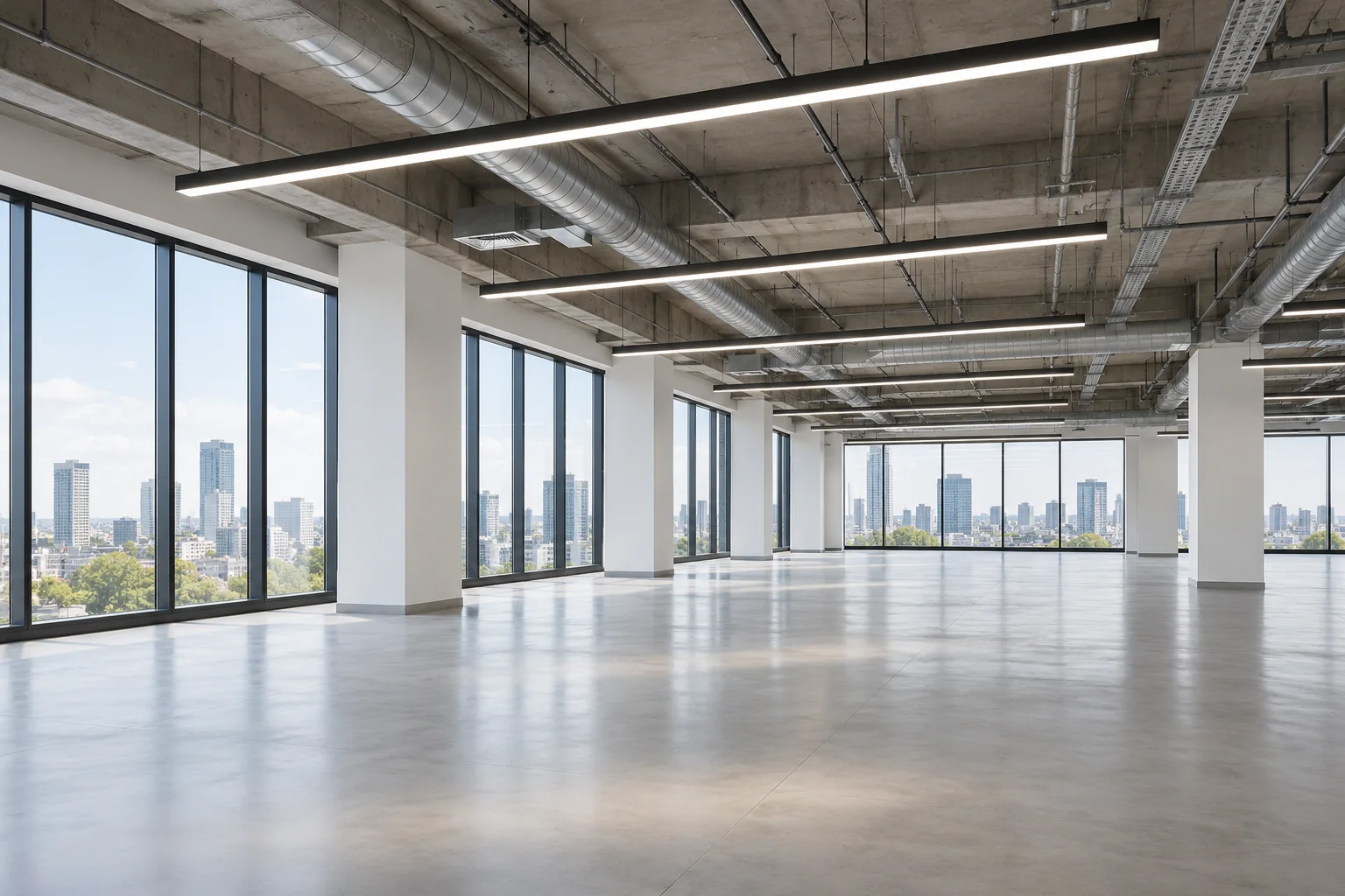 empty office linear led ceiling grid