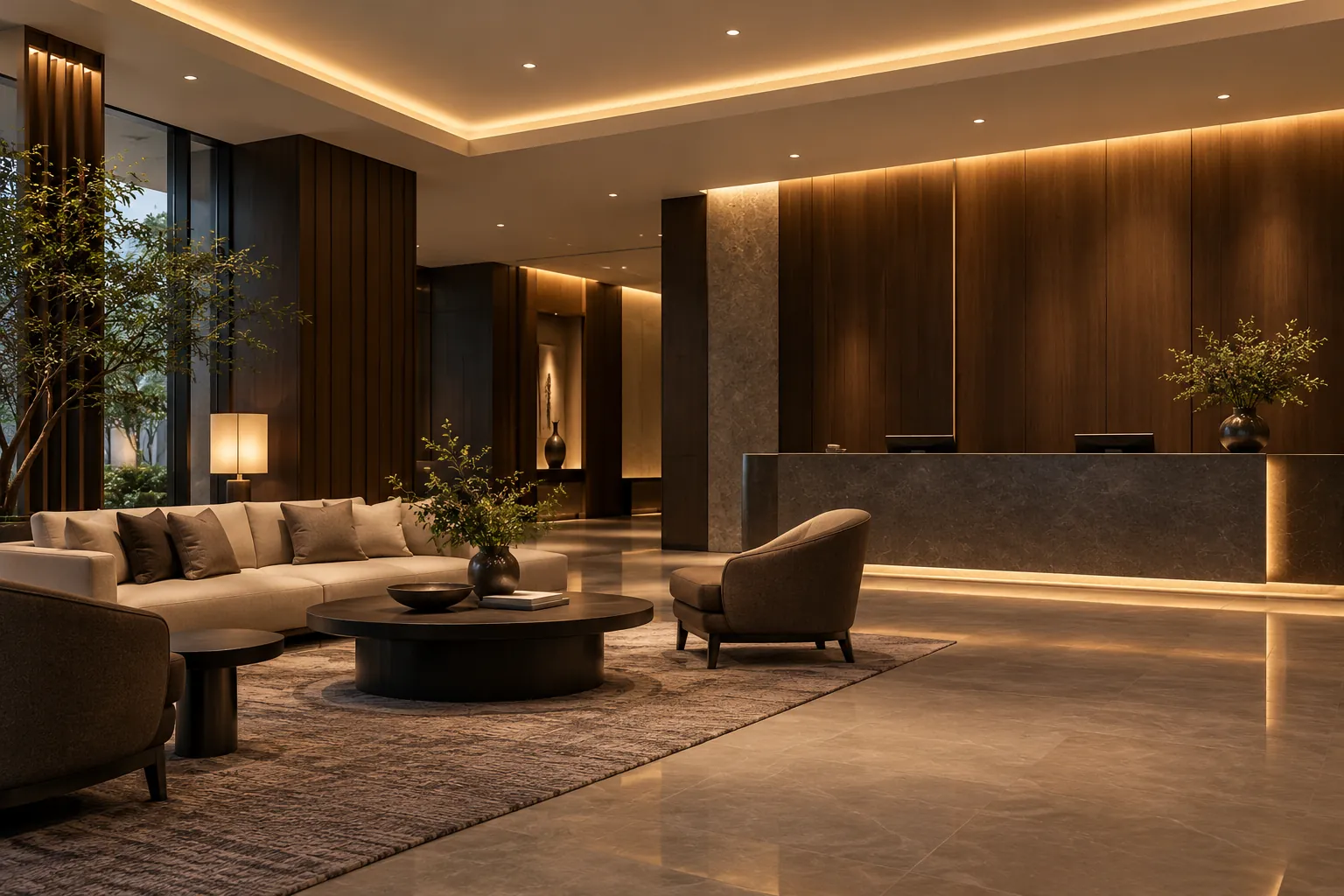 hotel reception lounge recessed led downlights