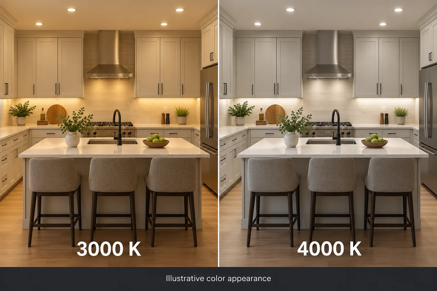 kitchen led lighting 3000k versus 4000k