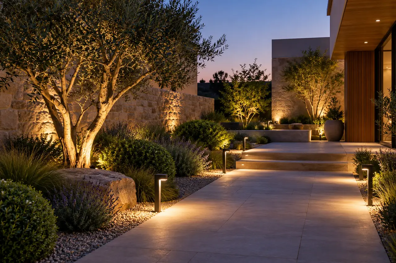 landscaped courtyard outdoor led illumination