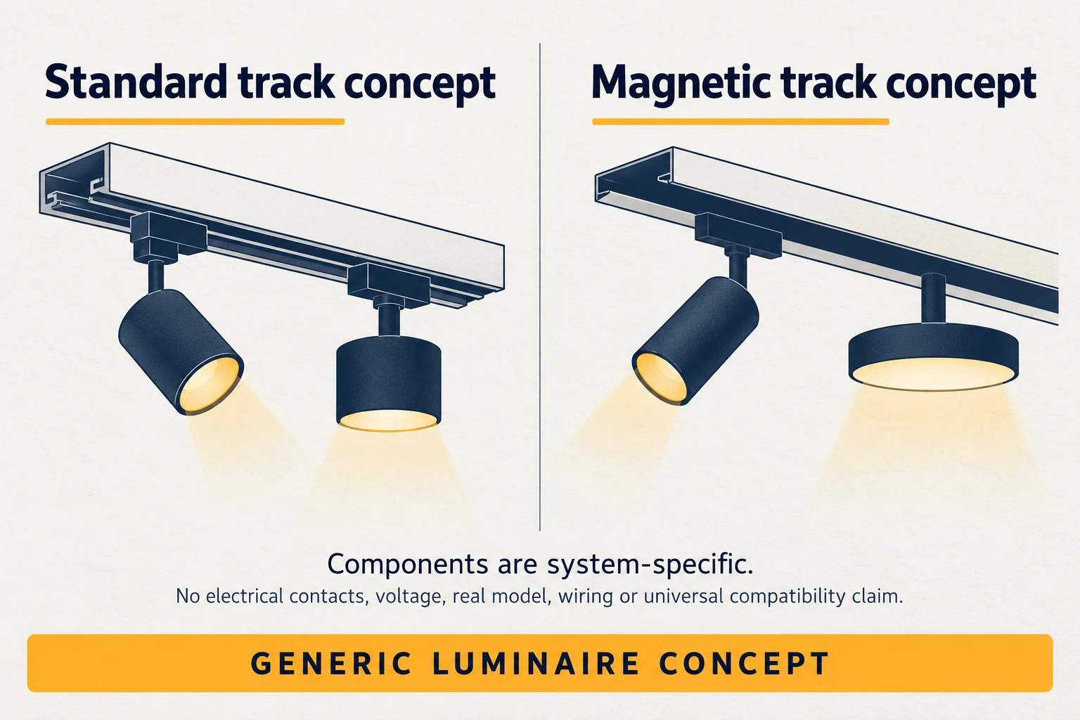 standard and magnetic lighting track concepts