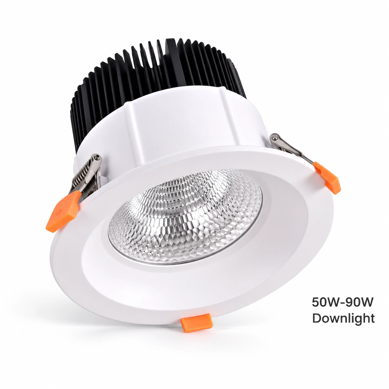 white fixed downlight three orange clips